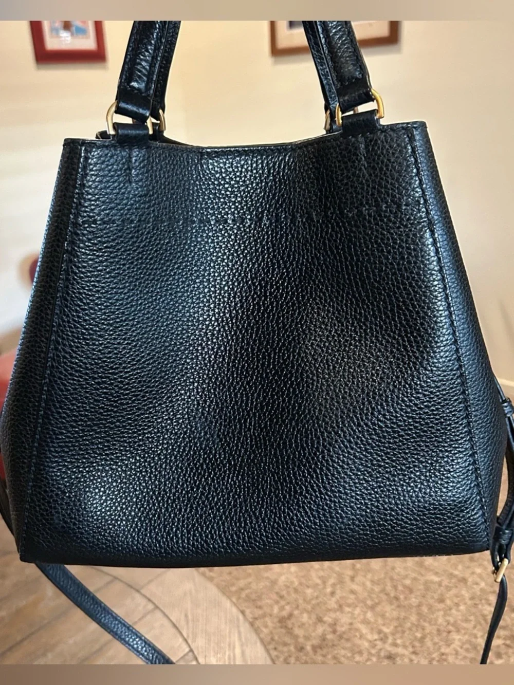 Tory Burch McGraw Black Pebbled Leather Carryall Tote Bag with Matching Wallet